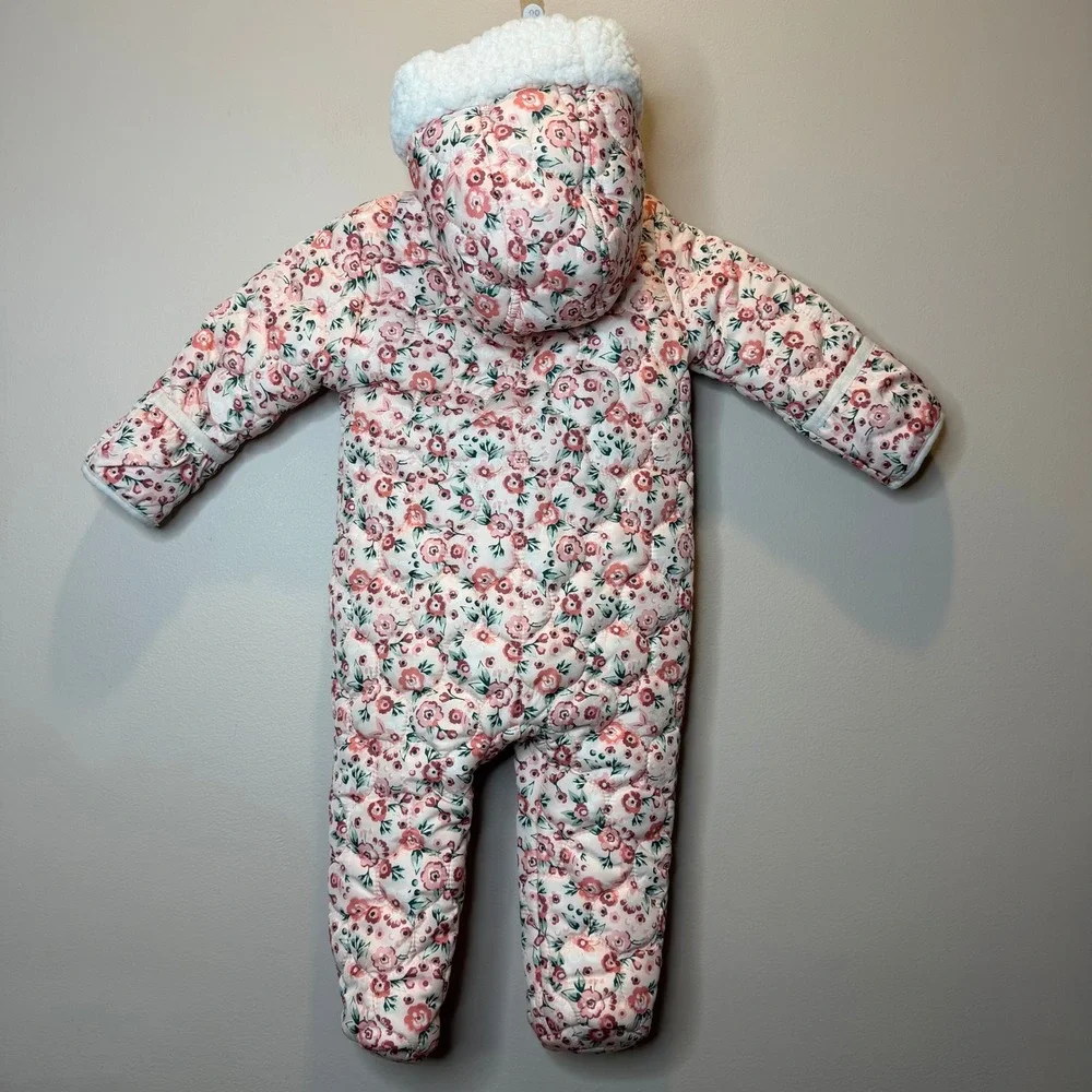 NWT Nicole Miller New York Baby Girls Pink Floral Quilted Snowsuit 6/9M Months